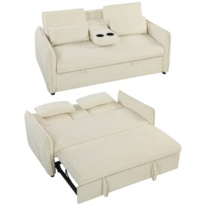 3-i-1 justerbar sovesofa, to-personers med kopholdere, justerbar ryglæn og sidelommer, beige