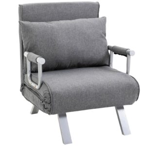3-i-1 sovesofa, foldbar sovesofa med justerbar ryglæn og hynde, gæsteseng i linnedlook, afslappende lænestol, foldbar lænestol til stue og soveværelse, 65 x 69 x 80 cm, lysegrå