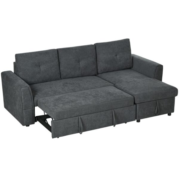 3-personers sofa med sengefunktion, sovesofa med chaiselong, polstret sofa, mørkegrå