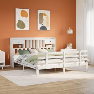 Dobbeltseng med reol 180x200 cm - massivt fyrretræ, hvid