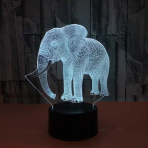 Elefant 3D lampe. Natlampe med en stor flot elefant. Farveskift mellem 7 farver.