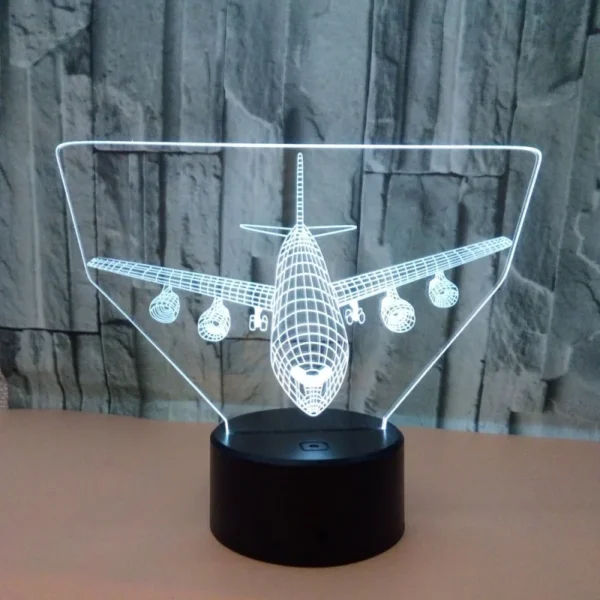 Flyvemaskine 3D lampe. Natlampe med en flot flyver. Farveskift mellem 7 farver.