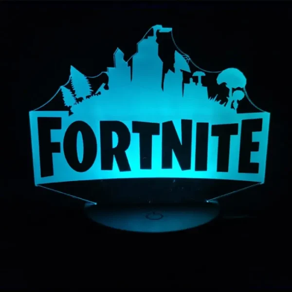 Fortnite 3D lampe. Natlampe med et lysende Fortnite logo. Farveskift mellem 7 farver.