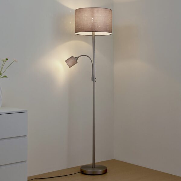 Jaileen gulvlampe 171 cm, grå, læselampe, tekstil – Lindby - Stue - Moderne - Stof / tekstil - Med flere lyskilder