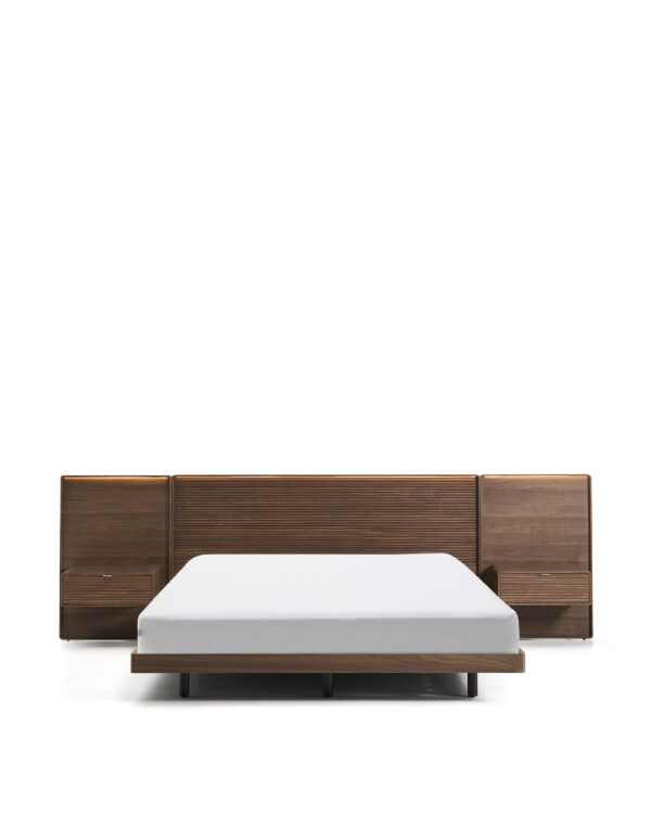 KAVE HOME Norlen sengeramme, m. 2 natborde og LED-lys - valnøddefiner med mørk finish (160x200)