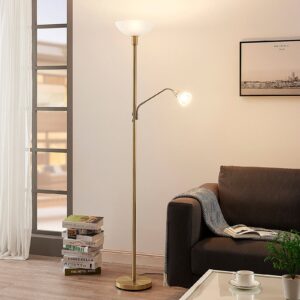 Lindby uplight Jost med læselampe, mat messing - Stue - Metal - Med flere lyskilder