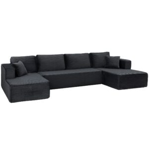 Modulær U-formet sofa med 2 chaiselonger, corduroy sovesofa med højdensitetsskum og fjedrebetræk, mørkegrå