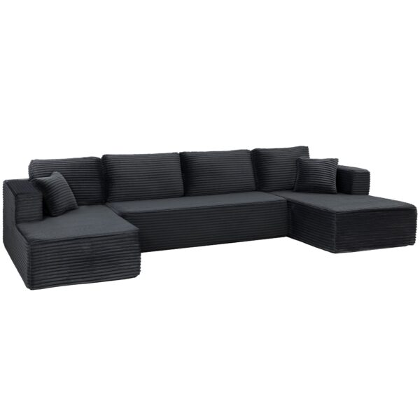 Modulær U-formet sofa med 2 chaiselonger, corduroy sovesofa med højdensitetsskum og fjedrebetræk, mørkegrå