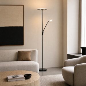 Raymond LED-gulvlampe, læselampe, 180 cm, sort, metal, CCT - Lucande - Stue - Moderne - Med flere lyskilder