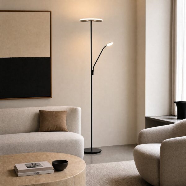Raymond LED-gulvlampe, læselampe, 180 cm, sort, metal, CCT - Lucande - Stue - Moderne - Med flere lyskilder