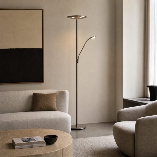 Raymond LED-gulvlampe, læselampe, 180 cm, titanfarvet, metal, CCT - Lucande - Stue - Moderne - Med flere lyskilder