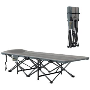 Sammenklappelig feltseng med madras, pude og sidelomme, 187 x 67 x 37 cm, gæsteseng op til 150 kg, grå