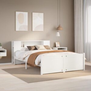 Seng med reol 140x200 cm - massivt fyrretræ, hvid