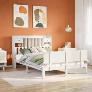 Seng med reol 160x200 cm i massivt fyrretræ - hvid