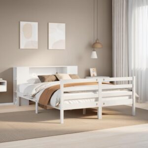 Seng med reol 160x200 cm i massivt fyrretræ hvid
