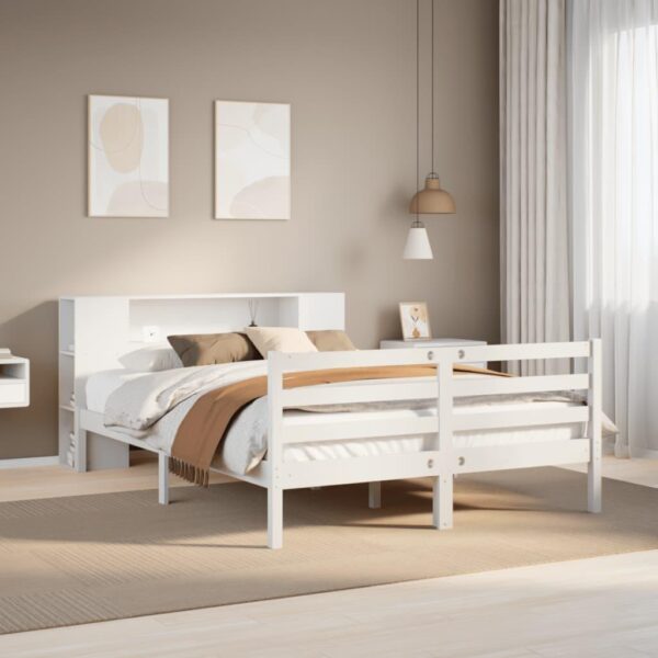 Seng med reol 160x200 cm i massivt fyrretræ hvid