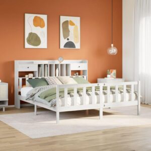 Seng med reol 180x200 cm i massivt fyrretræ - hvid