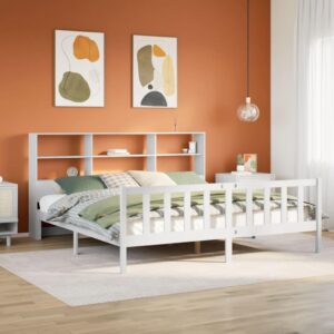 Seng med reol 180x200 cm i massivt fyrretræ hvid