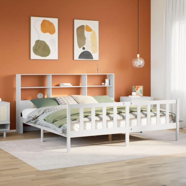 Seng med reol 180x200 cm i massivt fyrretræ hvid