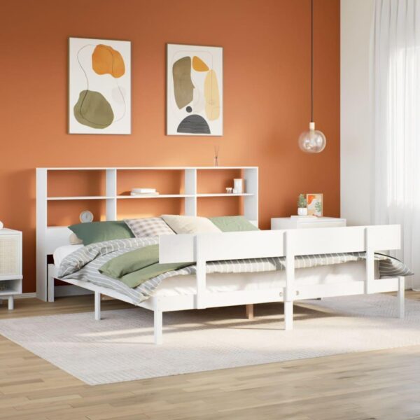 Seng med reol 180x200 cm - massivt fyrretræ, hvid