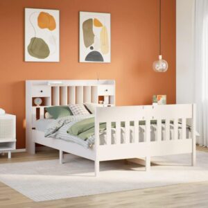 Sengeramme 140x200 cm i massivt fyrretræ - hvid med opbevaring