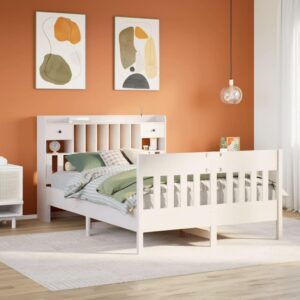 Sengeramme 160x200 cm i massivt fyrretræ - hvid med opbevaring