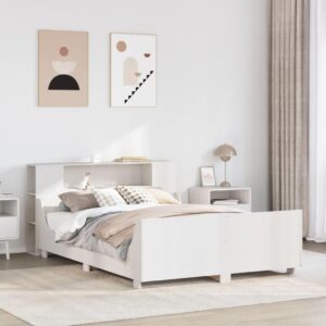 Sengeramme 160x200 cm i massivt fyrretræ - hvid med opbevaringsgavl