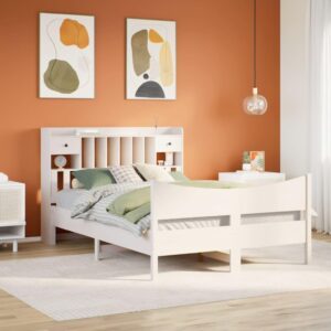 Sengeramme 160x200 cm i massivt fyrretræ - hvid med sengegavl og opbevaring