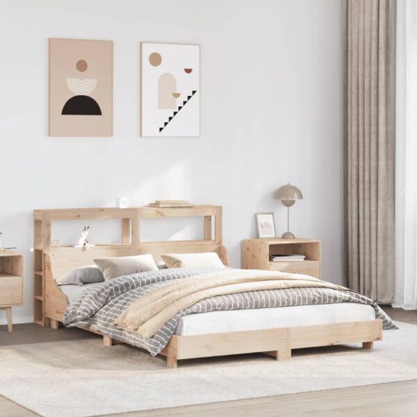 Sengeramme 160x200 cm i massivt fyrretræ med sengegavl og hylder