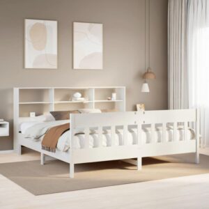 Sengeramme 180x200 cm i massivt fyrretræ - hvid med opbevaringshylder