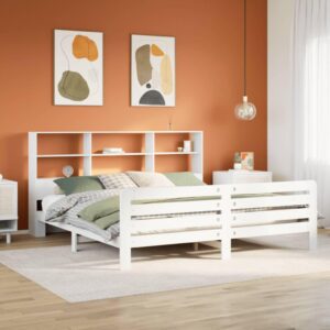 Sengeramme 180x200 cm i massivt fyrretræ - hvid med sengegavl og opbevaring
