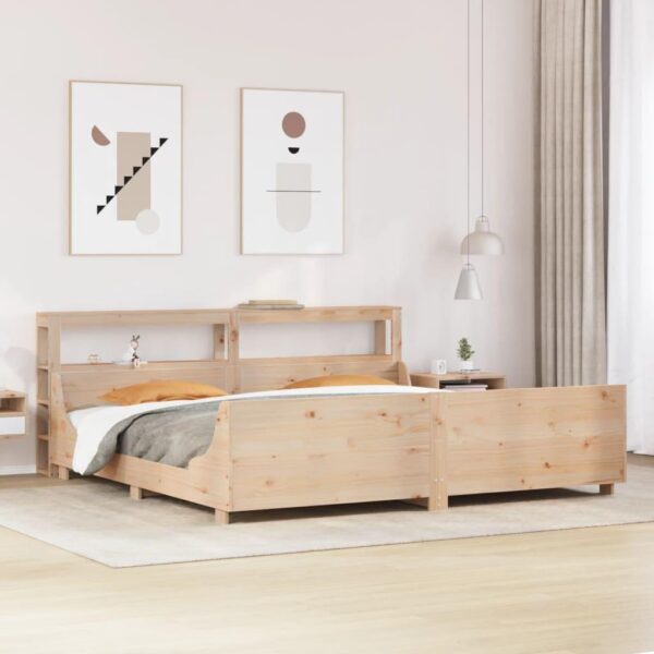 Sengeramme 200x200 cm i massivt fyrretræ med hylder