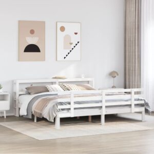 Sengeramme i massivt fyr med hovedgærde - hvid 180 x 200 cm