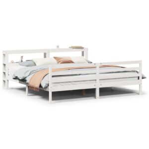 Sengeramme i massivt fyr med sengegavl - hvid 200 x 200 cm