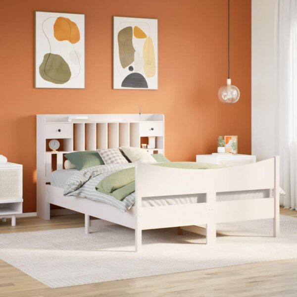 Sengeramme i massivt fyrretræ 140x200 cm - hvid med opbevaring