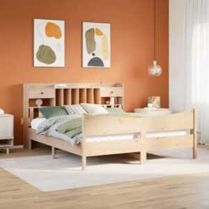 Sengeramme i massivt fyrretræ 180x200 cm med sengegavl og opbevaring