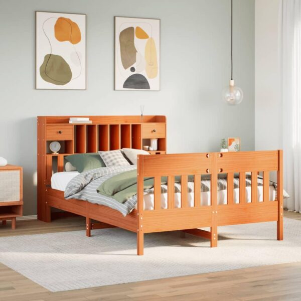 Sengeramme med opbevaring 160x200 cm - massivt fyrretræ, gyldenbrun