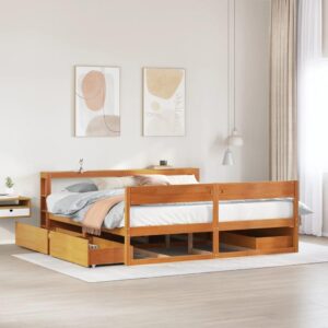 Sengeramme med opbevaring 180×200 cm - massivt fyrretræ, gyldenbrun