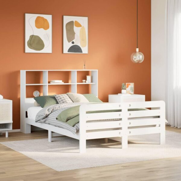 Sengeramme med sengegavl 160 x 200 cm - massivt fyrretræ, hvid