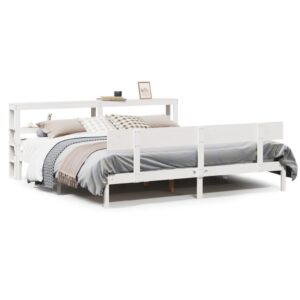 Sengeramme uden madras 180×200 cm - massivt fyrretræ, hvid med sengegavl og hylder