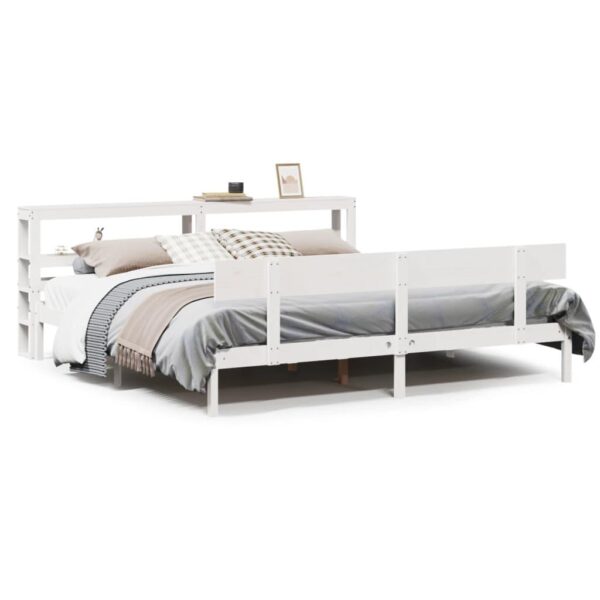 Sengeramme uden madras 180×200 cm - massivt fyrretræ, hvid med sengegavl og hylder