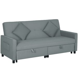 Sovesofa, justerbar 3-personers sofa med sengefunktion, sovesofa med udtræksseng, hynder, grå
