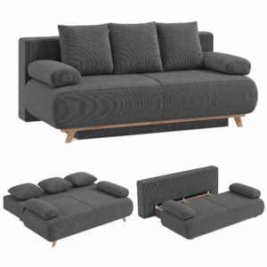 Sovesofa med justerbar ryglæn, sengefunktion, skjult opbevaringsplads og fløjlsbetræk, grå