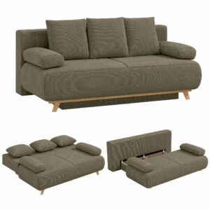 Sovesofa med justerbar ryglæn, sengefunktion, skjult opbevaringsplads og fløjlsbetræk, mørkegrøn
