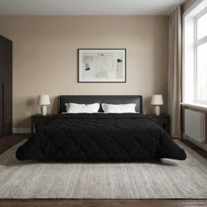 Vinterdyne 200 x 200 cm - sort mikrofiber og teddy fleece