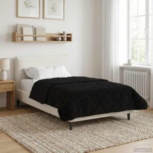 Vinterdyne i mikrofiber og teddy fleece - sort 135 × 200 cm