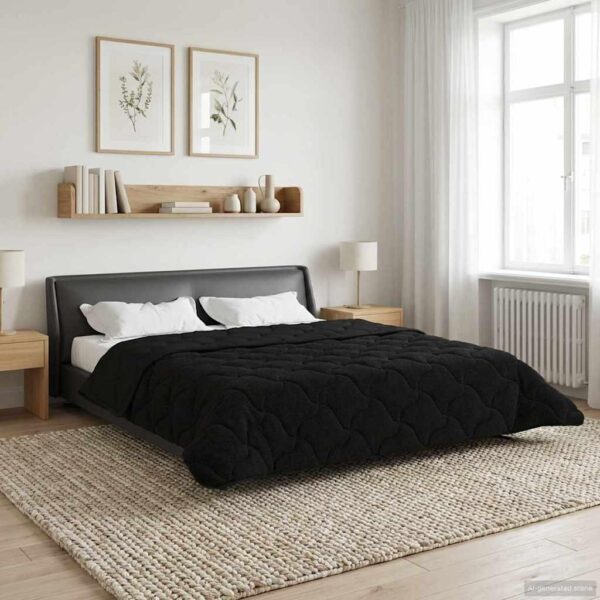 Vinterdyne i mikrofiber og teddy fleece - sort 220 × 260 cm