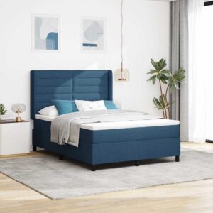 vidaXL Box spring seng med pude med hovedgærde Blå 200 x 160 cm Stof