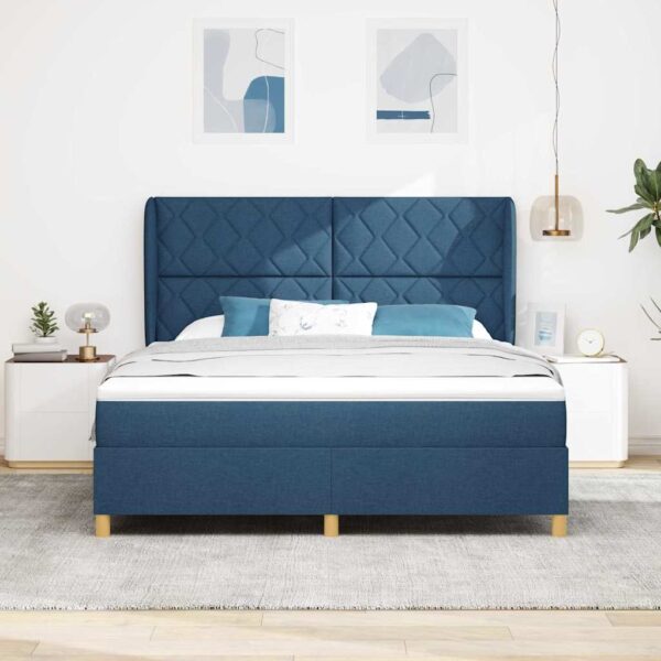 vidaXL Box spring seng med pude med hovedgærde Blå 200 x 180 cm Stof