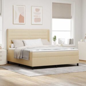 vidaXL Box spring seng med pude med hovedgærde Creme 200 x 180 cm Stof